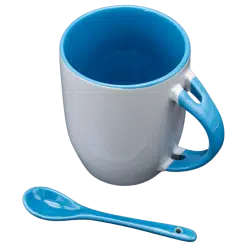Mug with spoon (Light Blue; Ceramic)