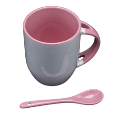Mug with spoon (Pink; Ceramic)