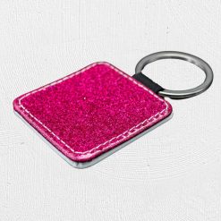 Alternative view of Square PU Glitter Keyring Pink