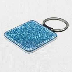 Alternative view of Square PU Glitter Keyring Blue