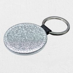 Alternative view of Round PU Glitter Keyring Silver