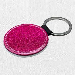 Alternative view of Round PU Glitter Keyring Pink