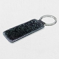 Alternative view of Rectangle PU Glitter Keyring Black