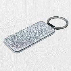 Alternative view of Rectangle PU Glitter Keyring Silver