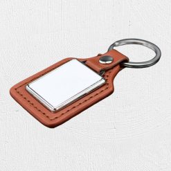 Square PU Metal Keyring Brown