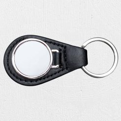 Alternative view of Round PU Metal Keyring Black