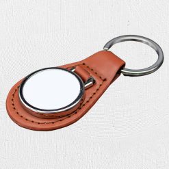 Alternative view of Round PU Metal Keyring Brown