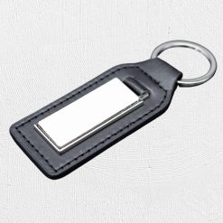 Alternative view of Rectangle PU Metal Keyring Black