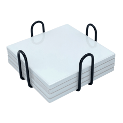 Tile (Coaster; Square; Ceramic; 4 Piece; With metal holder)