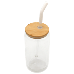 Bottle (Glass; Plain; 16oz; Bamboo Lid; Double Walled; Cavity can be filled and sealed)